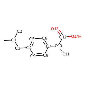 Ibuprofen Annotated with Atom numbers